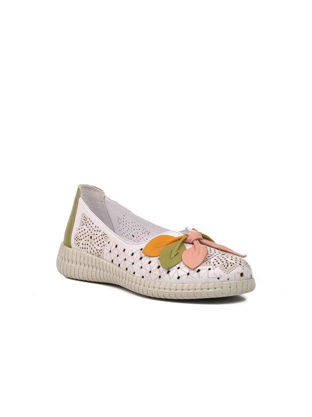 Beyaz-Pudra Hakiki Deri Kadın Babet Ayakkabı 2216111Y-2