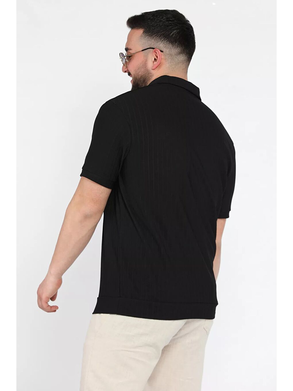 Siyah Erkek Polo Yaka Yarım Fermuarlı Tişört-2