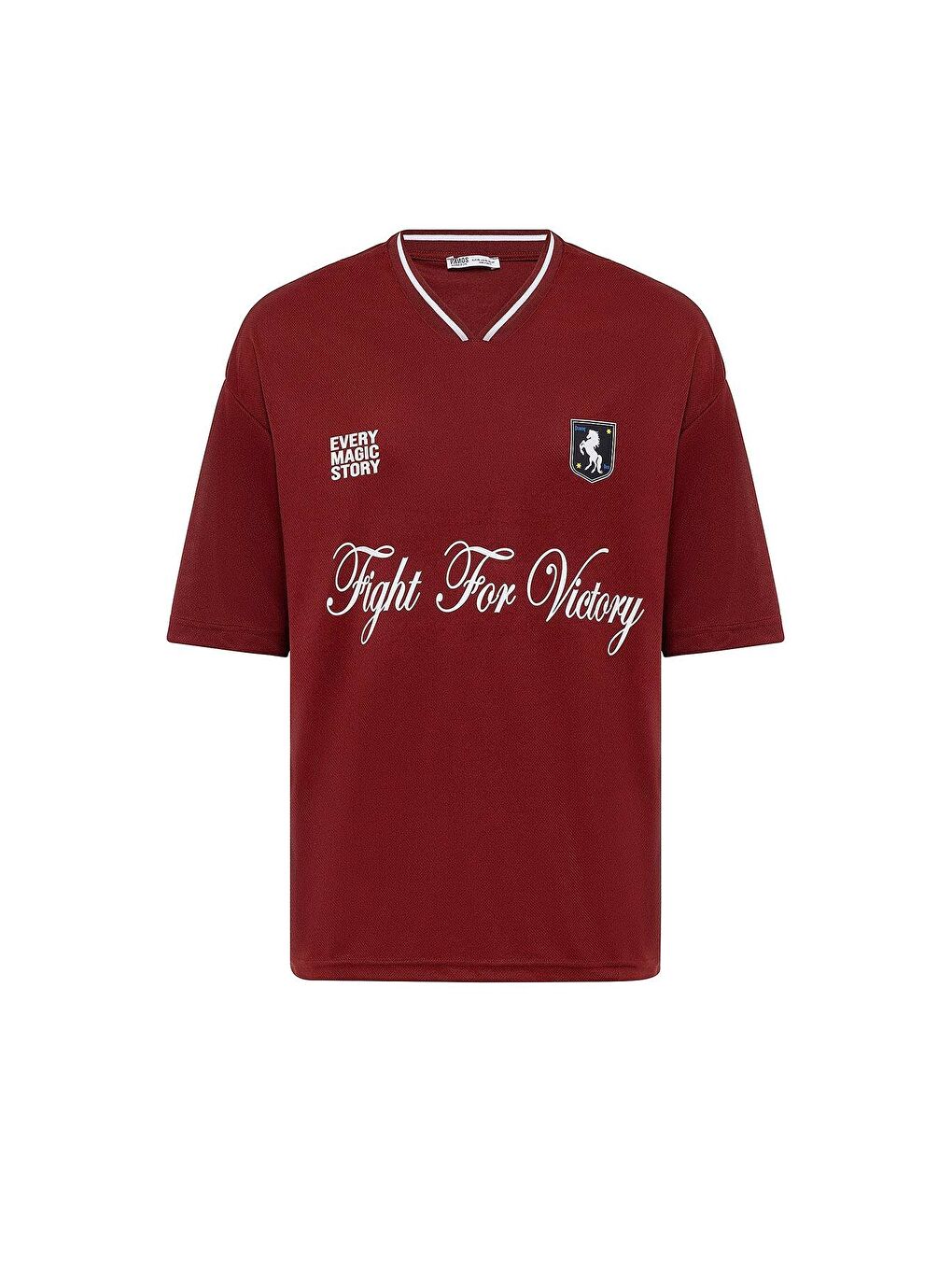 Baskılı Oversize Forma Tişört Bordo-1