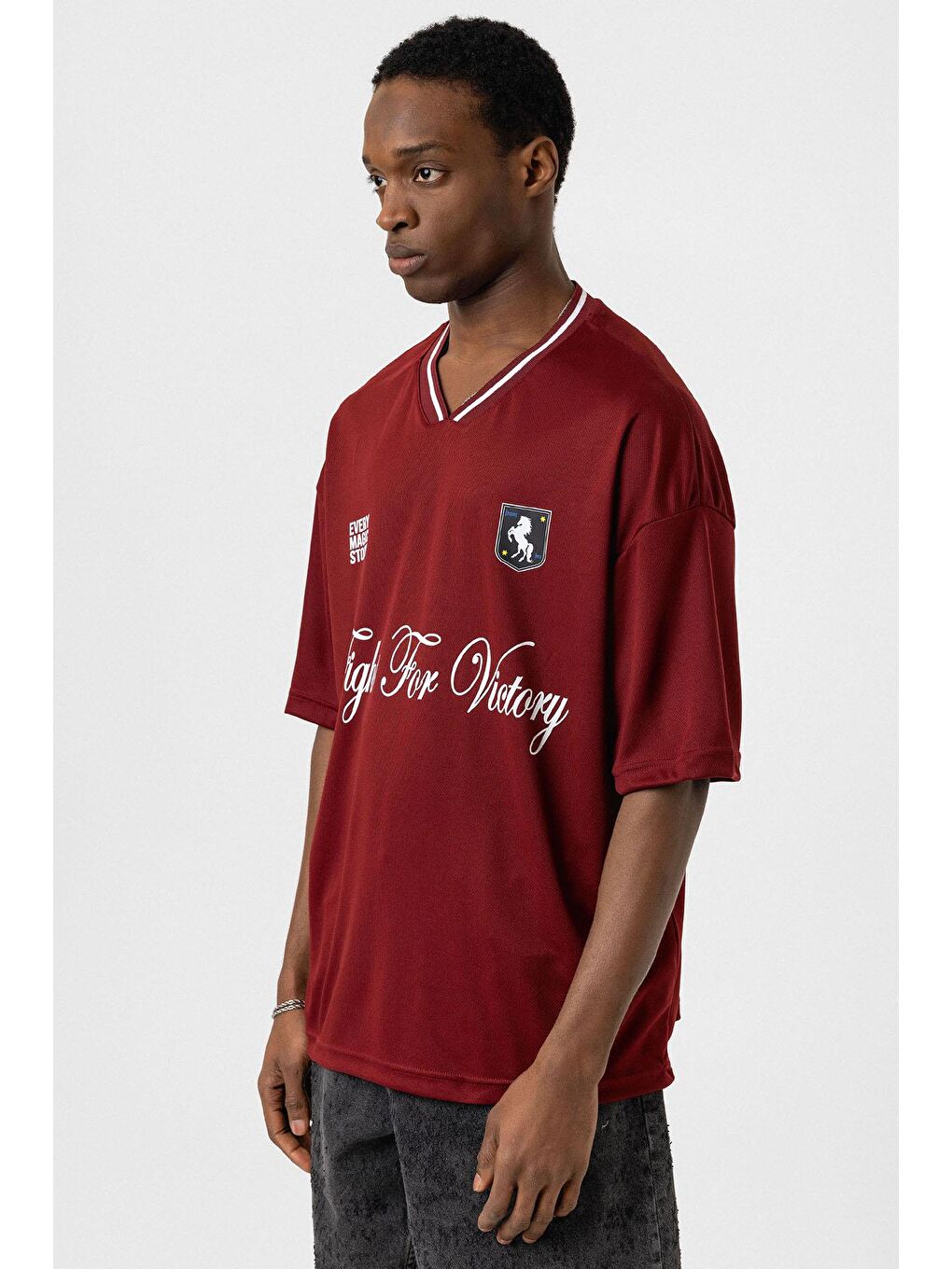 Baskılı Oversize Forma Tişört Bordo-3