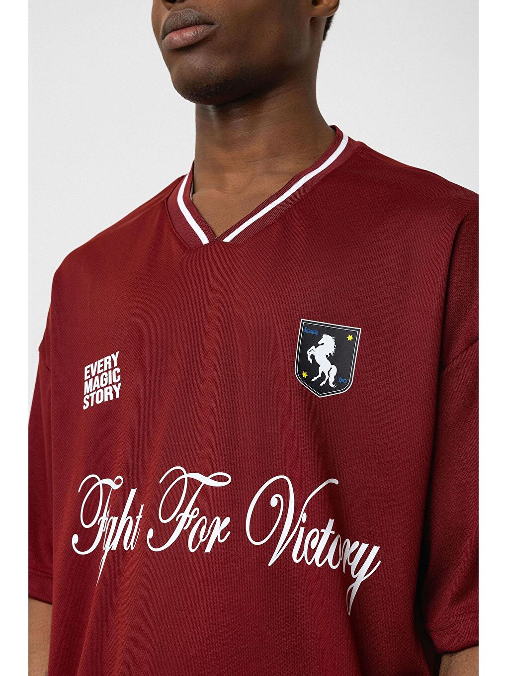 Baskılı Oversize Forma Tişört Bordo-5