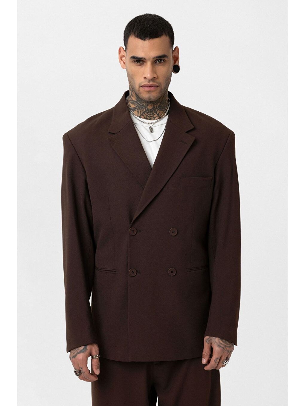 Kahverengi Rahat Kalıp Kruvaze Takım Elbise Kahve-6