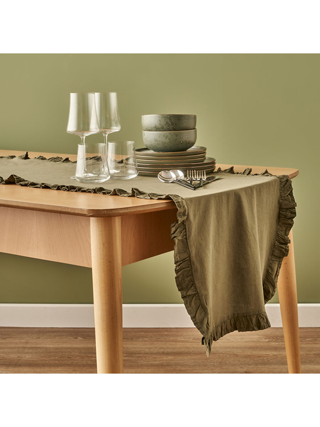 %100 Pamuk Elegance Runner Haki (50x150 cm)