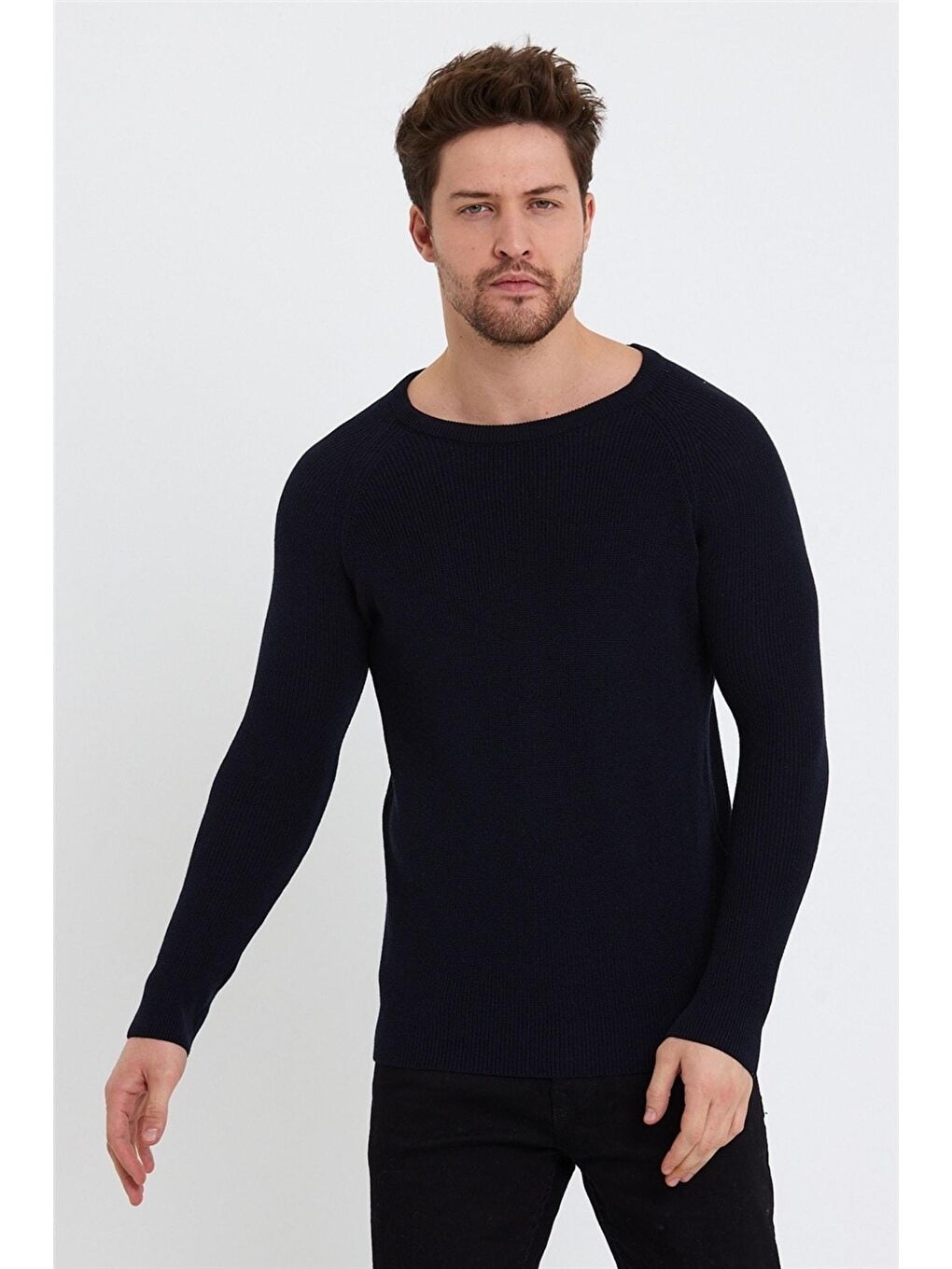 Lacivert Erkek Geniş Yaka Triko Kazak