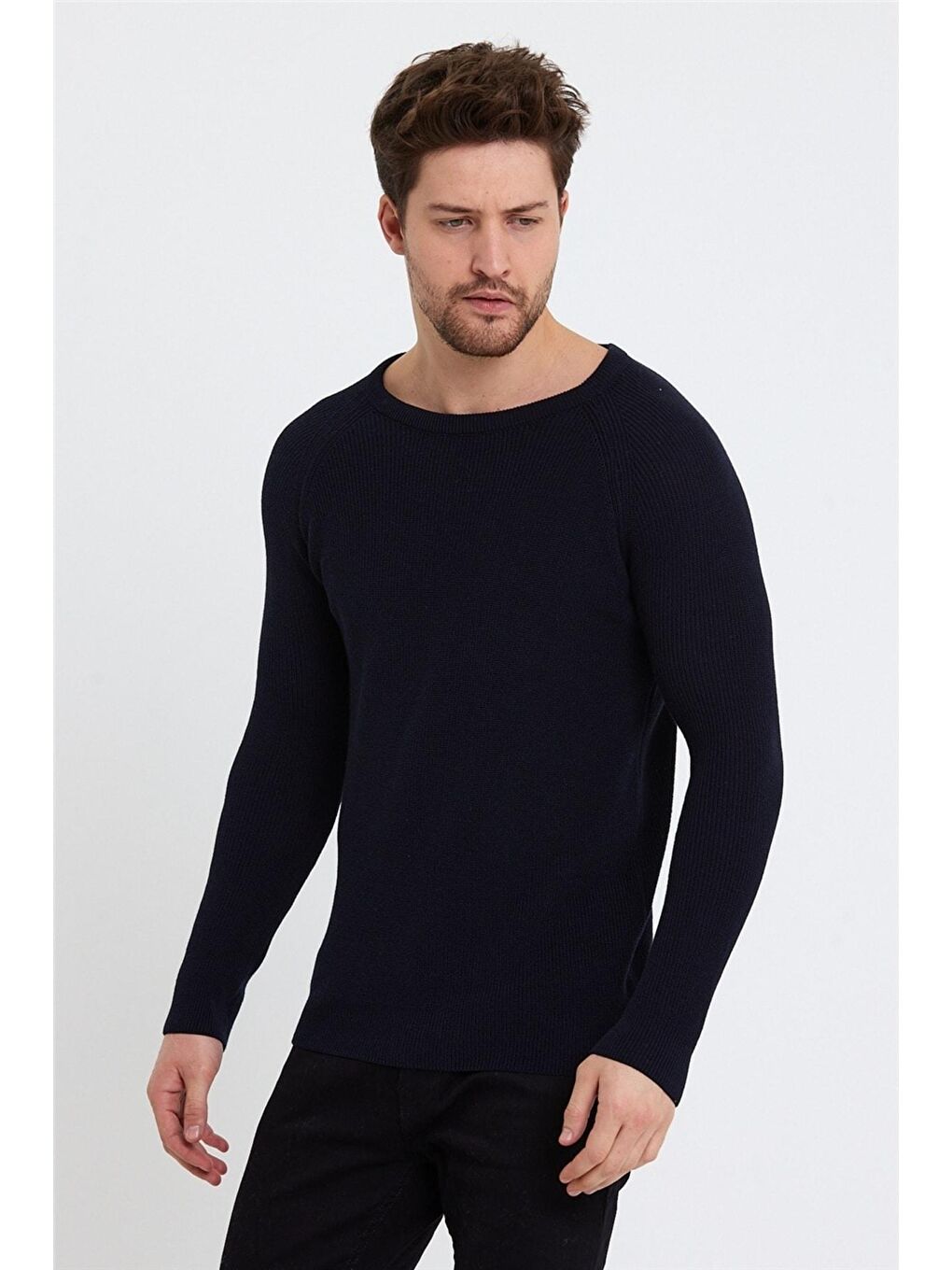 Lacivert Erkek Geniş Yaka Triko Kazak-2