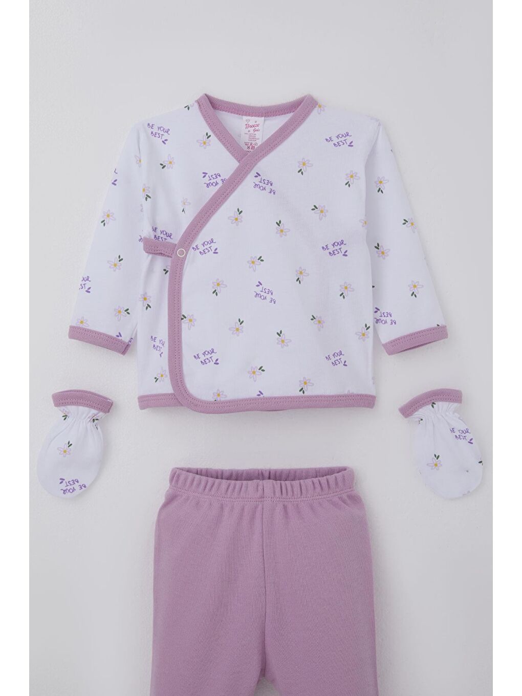 Kız Bebek Hastane Çıkışı 5 Li Çiçek & Yazı Desenli Beyaz (0-3 Ay)-2