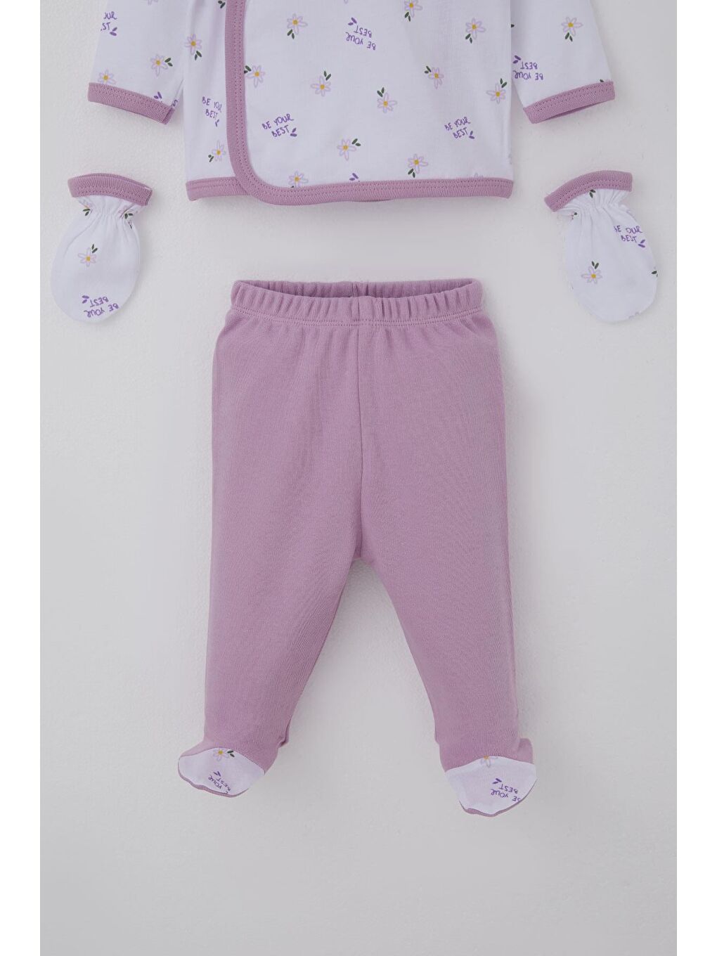 Kız Bebek Hastane Çıkışı 5 Li Çiçek & Yazı Desenli Beyaz (0-3 Ay)-3