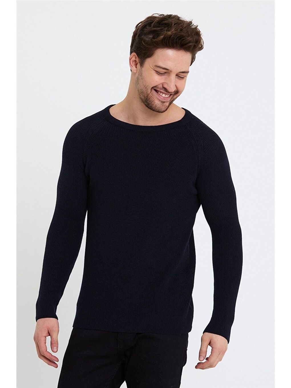 Lacivert Erkek Geniş Yaka Triko Kazak-3