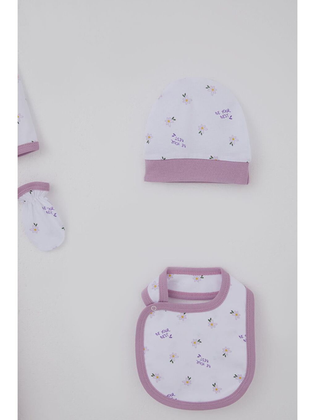 Kız Bebek Hastane Çıkışı 5 Li Çiçek & Yazı Desenli Beyaz (0-3 Ay)-4