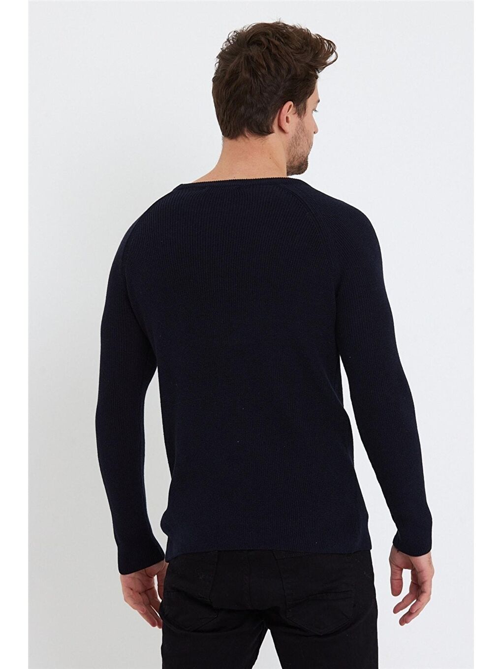 Lacivert Erkek Geniş Yaka Triko Kazak-4