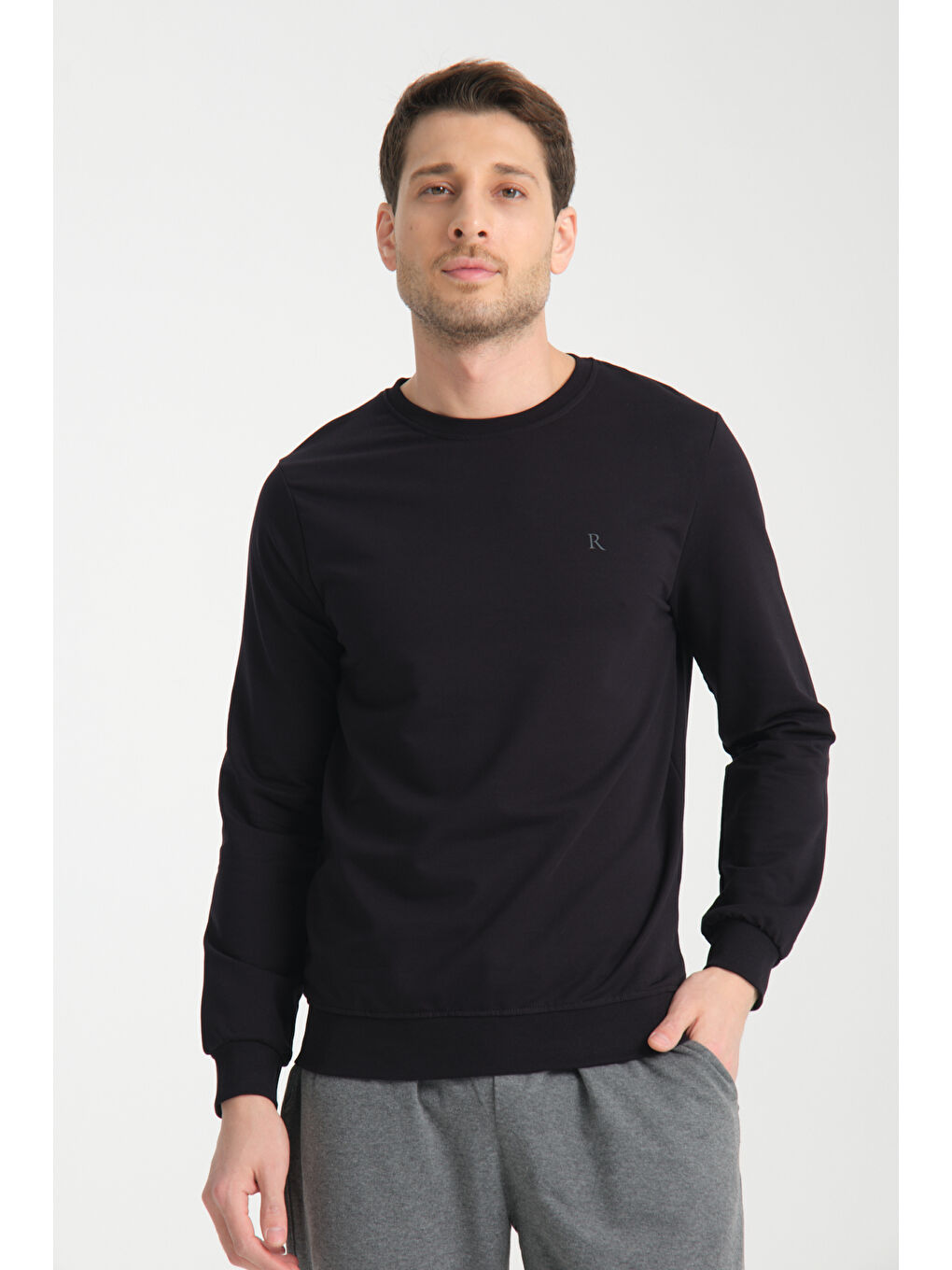 Lacivert Erkek Uzun Kol Bisiklet Yaka Sweatshirt 3206-1