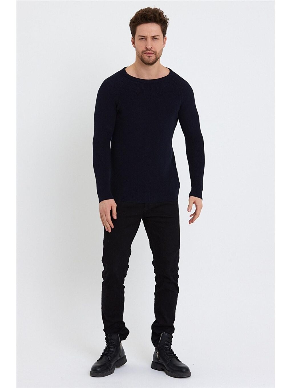 Lacivert Erkek Geniş Yaka Triko Kazak-5