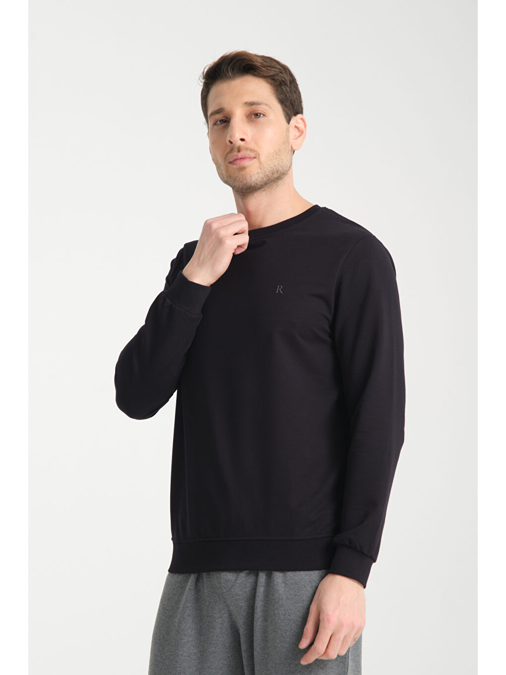 Lacivert Erkek Uzun Kol Bisiklet Yaka Sweatshirt 3206-2