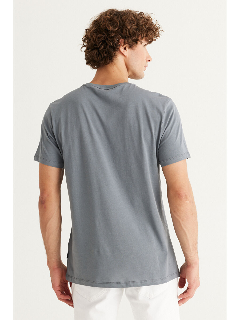 Erkek Taş Yeşili Slim Fit Dar Kesim %100 Pamuk Bisiklet Yaka Baskılı Tişört-4