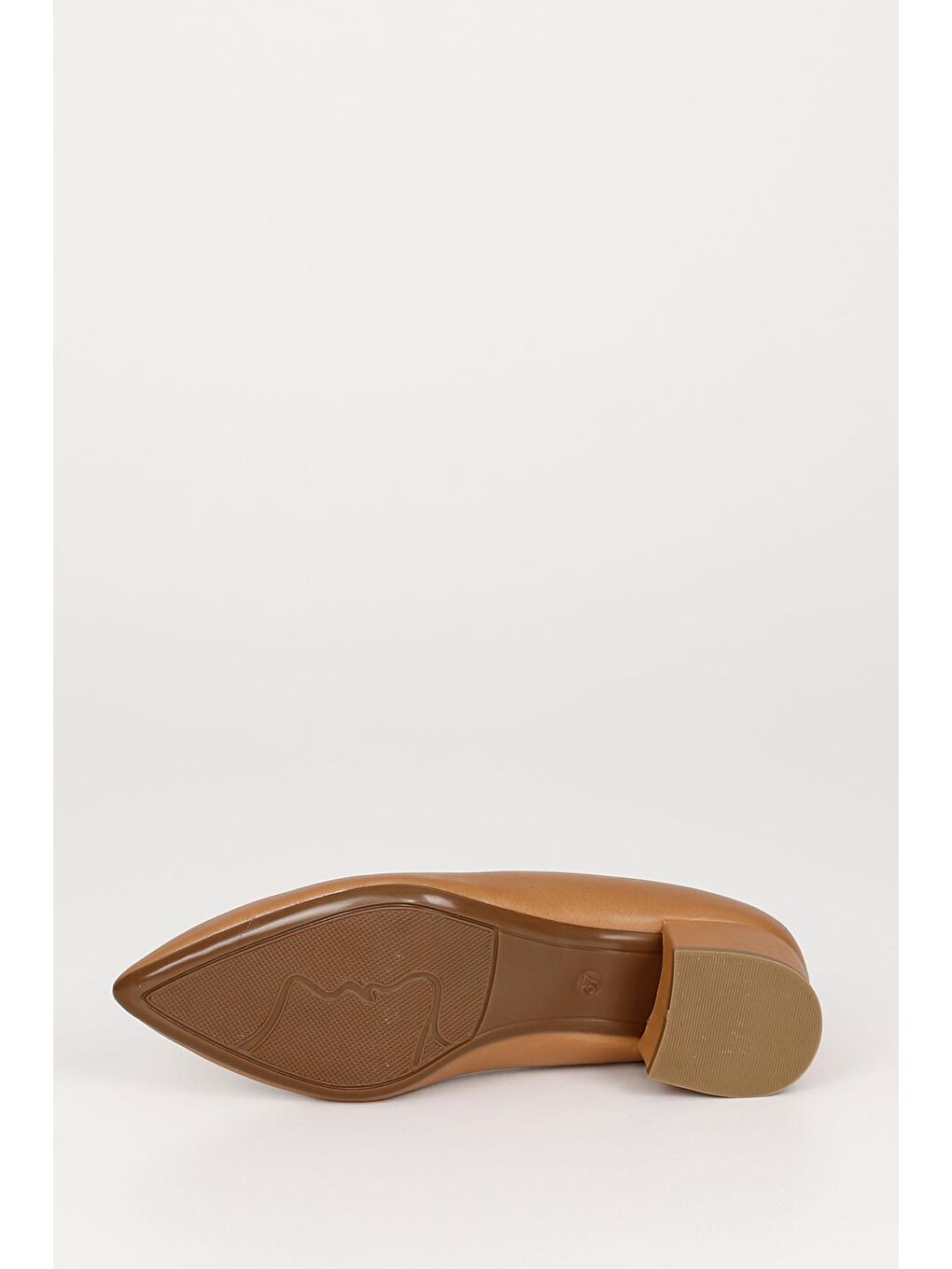 Kahverengi TABA  Hakiki Deri Sivri Burun Kısa Kalın Topuklu Kadın Ayakkabı 25172-6