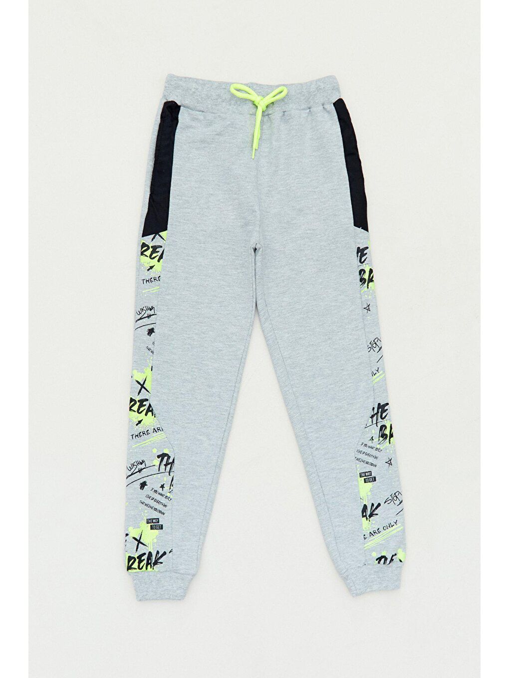 Gri Beli Bağcıklı Baskılı Jogger Erkek Çocuk Eşofman Altı