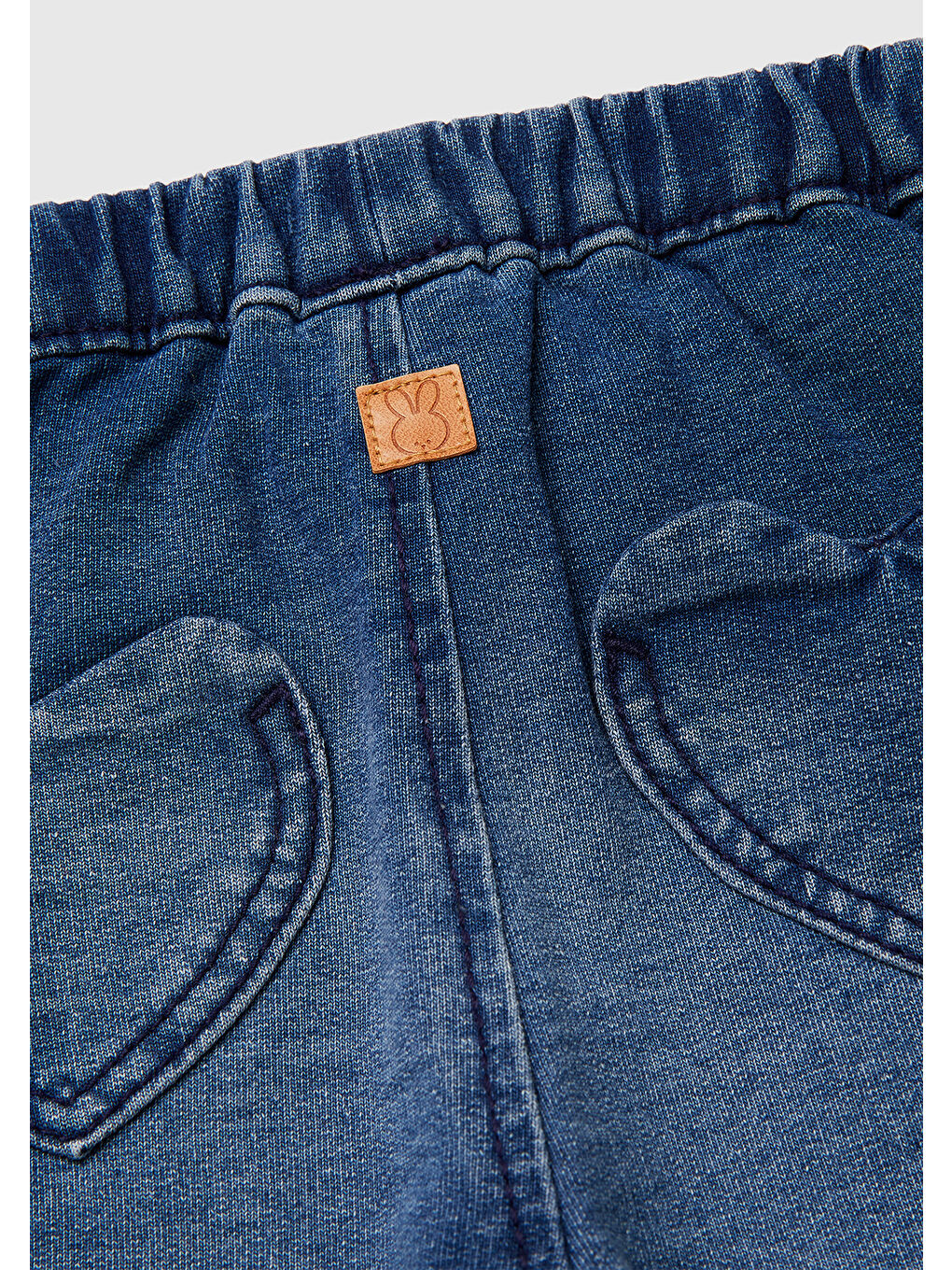 Bebek Lacivert Elastik Bel Bantlı Düğmeli Kalp Detaylı Denim Pantolon-2