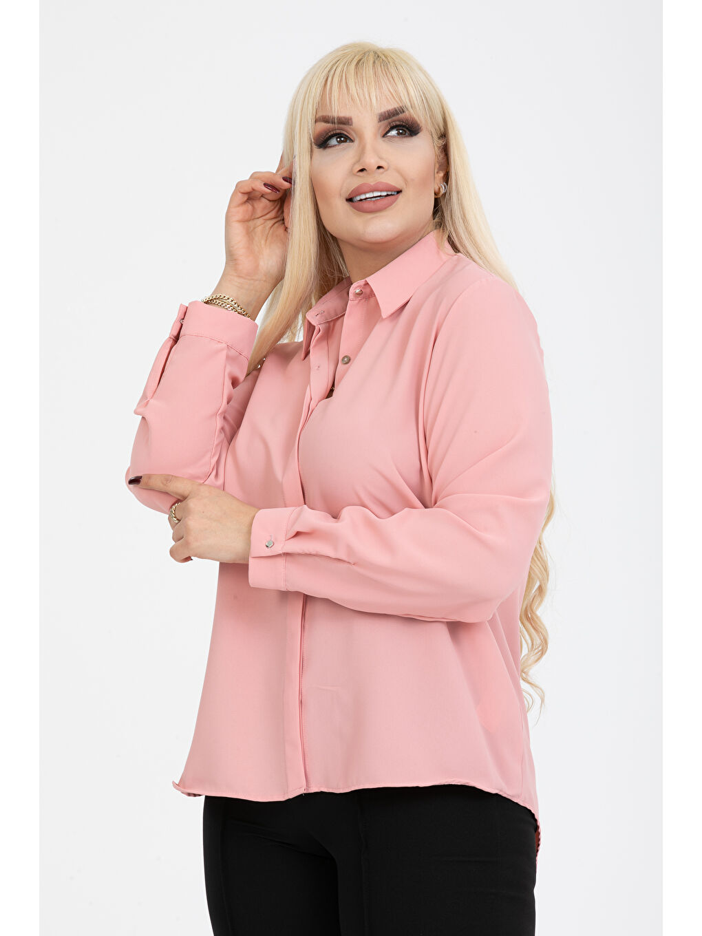 Pera Moda Pembe Jessica Büyük Beden Gömlek - 1