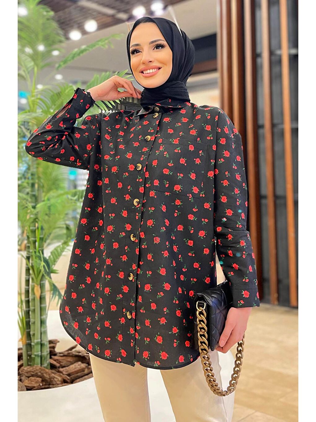 Gömlek Yaka Kadın Siyah Gömlek - 11385-1