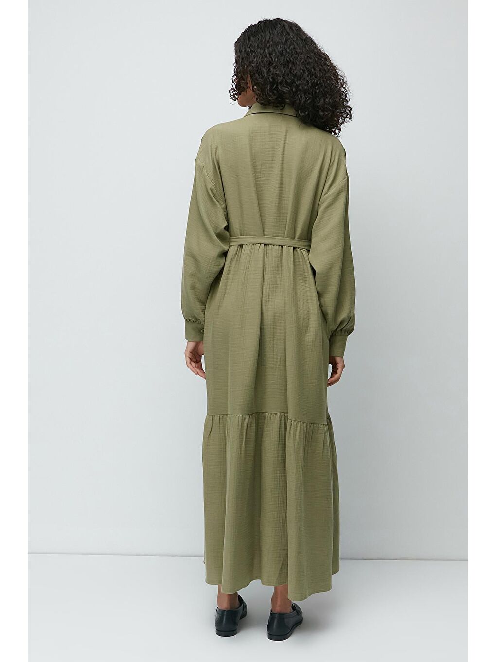 Organik Pamuk Müslin Uzun Kol Elbise 9128 Haki-4