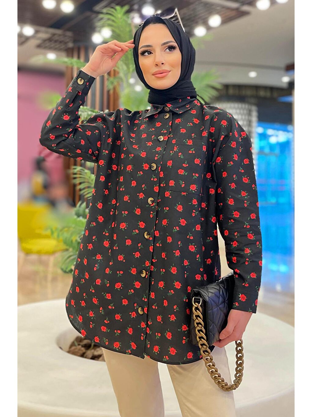 Gömlek Yaka Kadın Siyah Gömlek - 11385-3