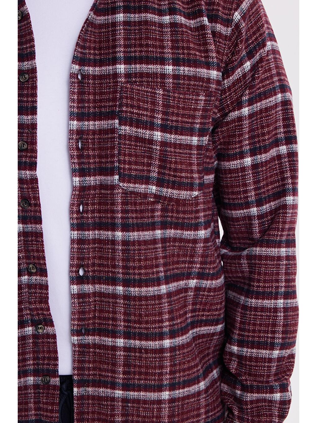 Bordo Erkek Regular Fit Rahat Kesim Kışlık Kareli Oduncu Gömlek-2