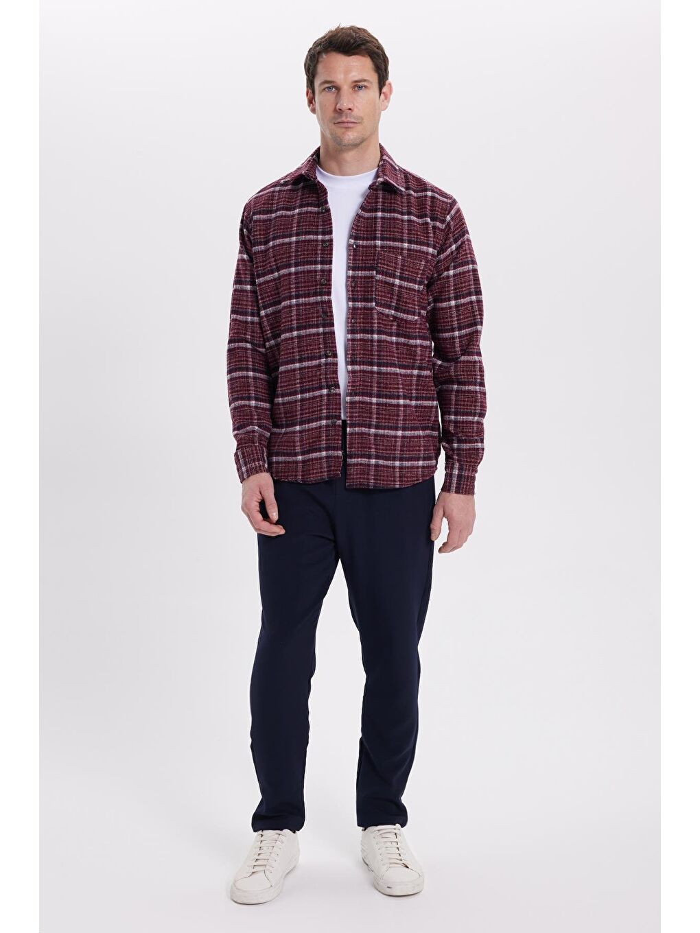 Bordo Erkek Regular Fit Rahat Kesim Kışlık Kareli Oduncu Gömlek-3