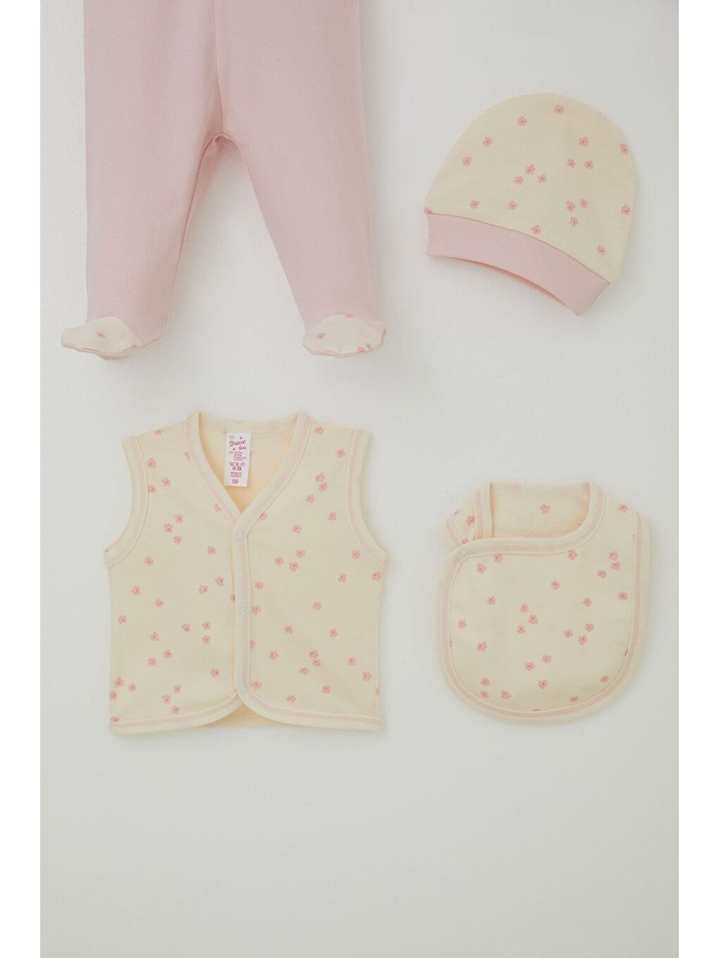 Ekru Kız Bebek Hastane Çıkışı 8 Li Çiçek Desenli Krem (0-3 Ay)-4