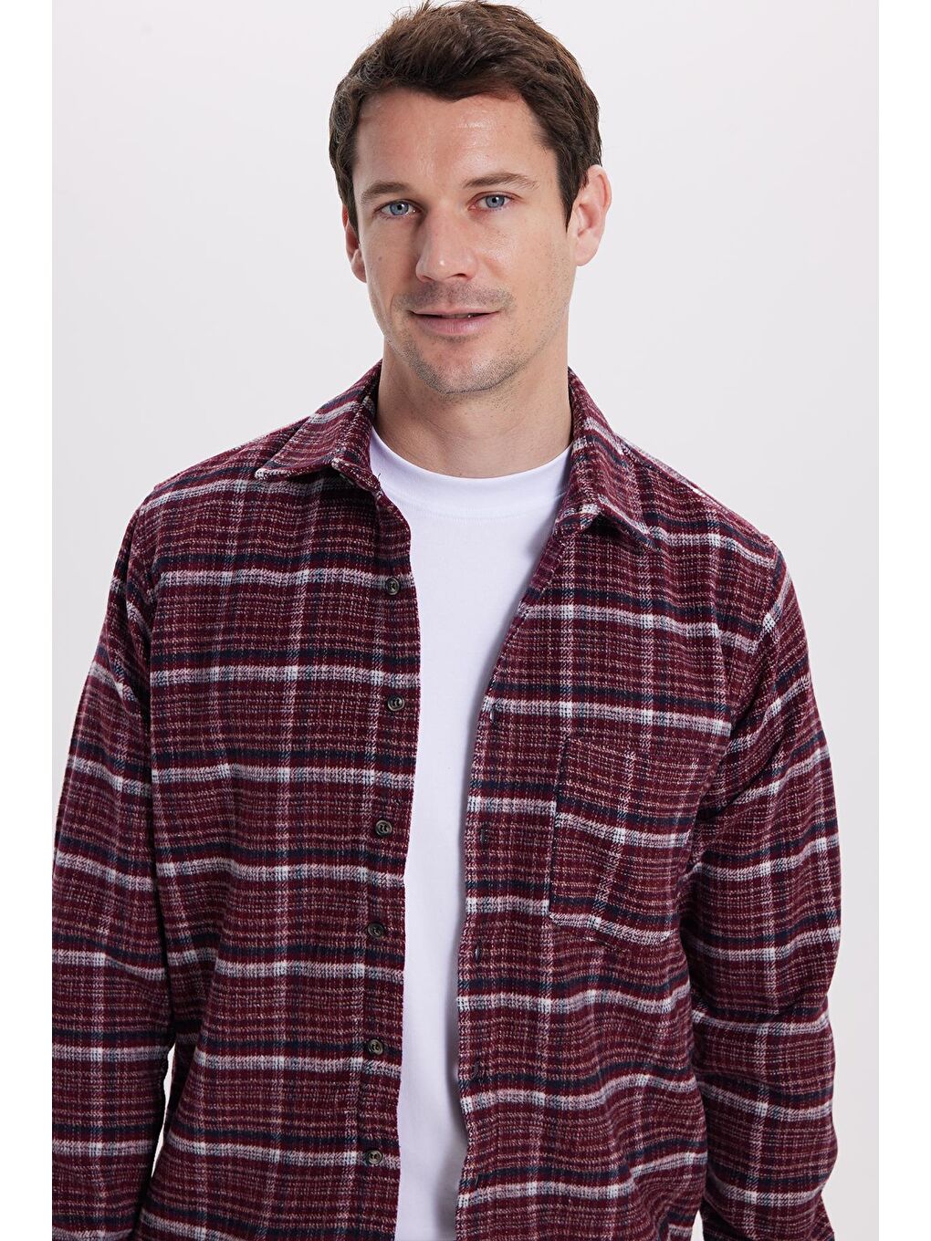 Bordo Erkek Regular Fit Rahat Kesim Kışlık Kareli Oduncu Gömlek-4