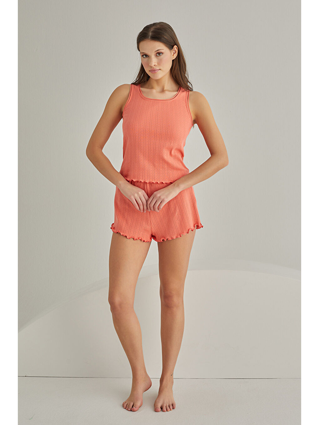 Kırmızı Nar Çiçeği  Striped Atlet Şort Takım-1