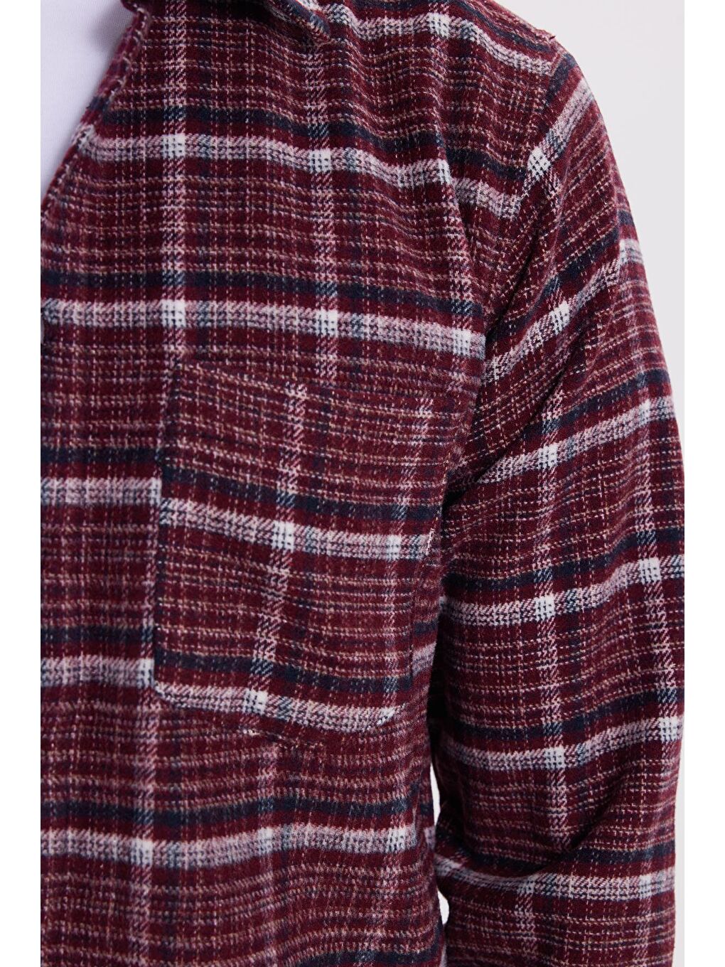 Bordo Erkek Regular Fit Rahat Kesim Kışlık Kareli Oduncu Gömlek-6