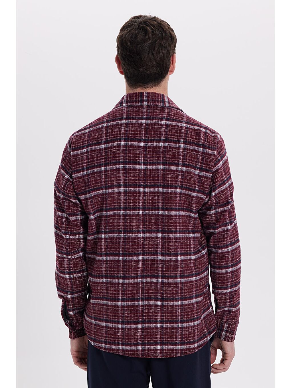 Bordo Erkek Regular Fit Rahat Kesim Kışlık Kareli Oduncu Gömlek-7