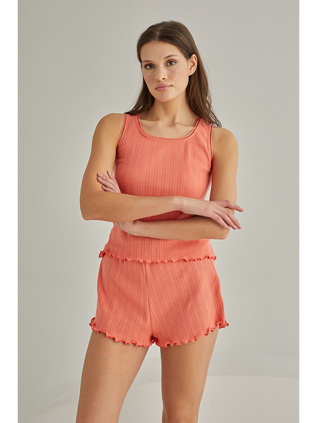 Kırmızı Nar Çiçeği  Striped Atlet Şort Takım-2