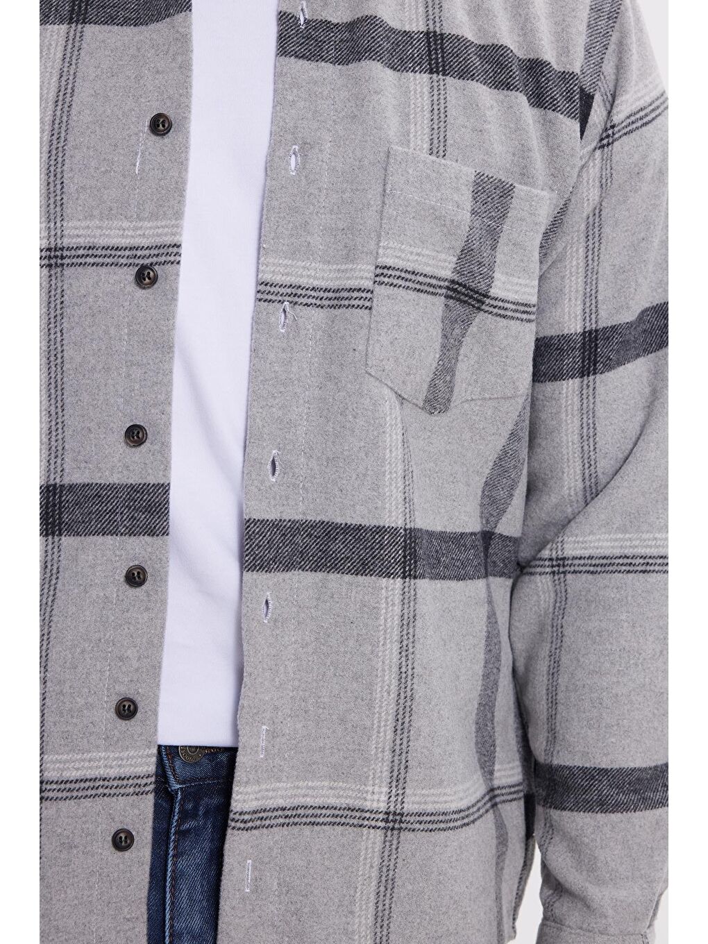 Gri Erkek Regular Fit Rahat Kesim Kışlık Kareli Oduncu Gömlek-3
