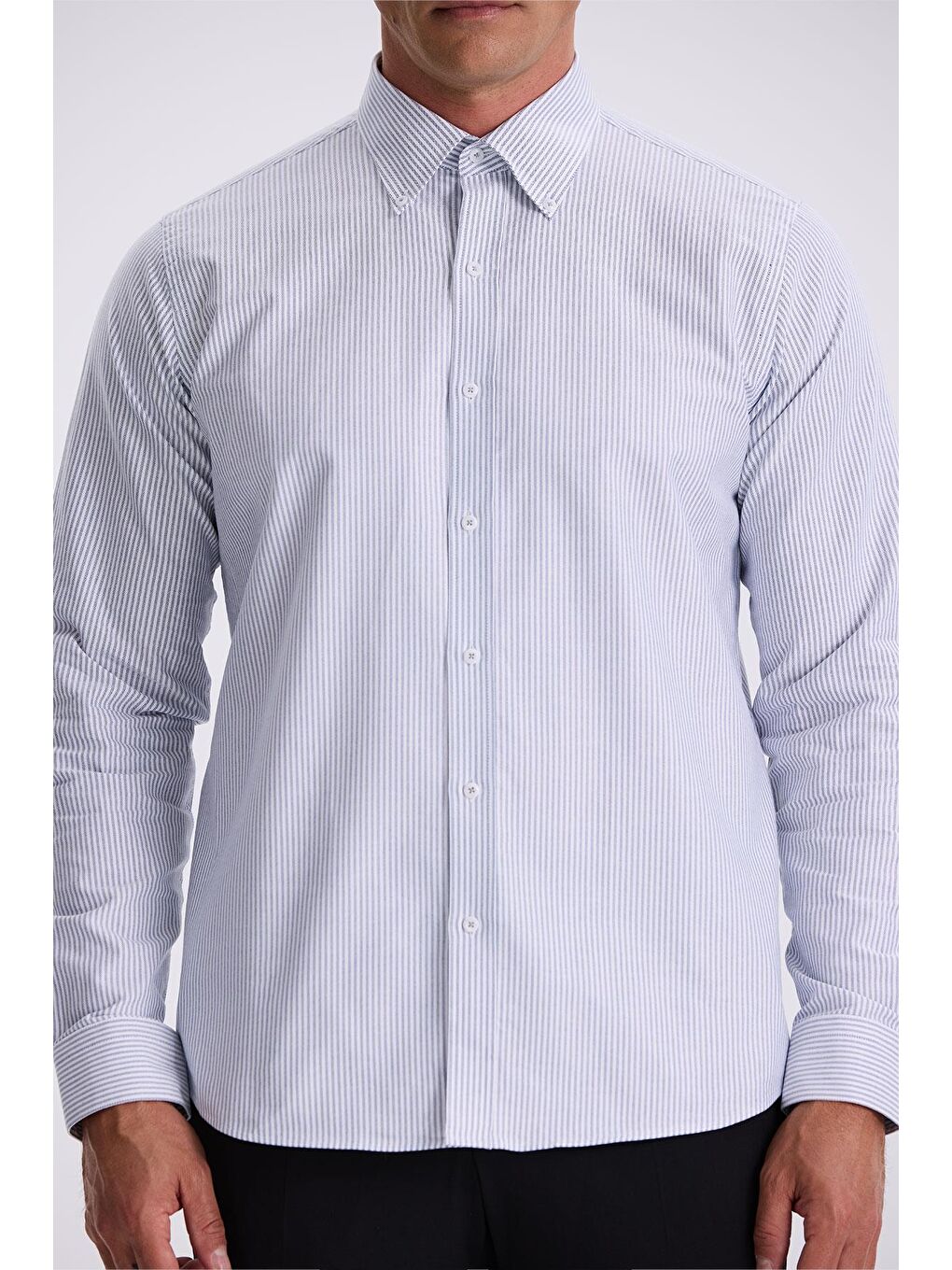 Lacivert %100 Pamuk Düğmeli Yaka Comfort Fit Gömlek-2