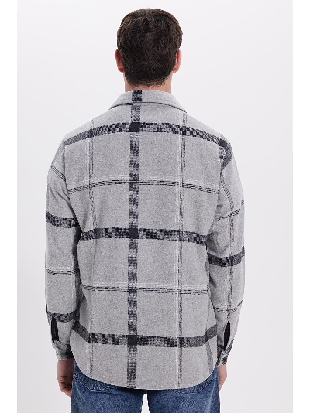 Gri Erkek Regular Fit Rahat Kesim Kışlık Kareli Oduncu Gömlek-5