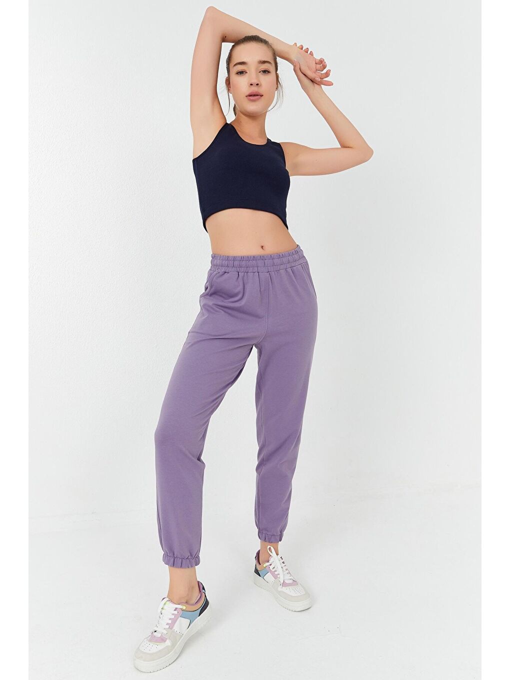 TOMMYLIFE İndigo Basic Sıfır Kol Dar Kalıp U Yaka Kadın Crop Top Atlet - 97160 - 3