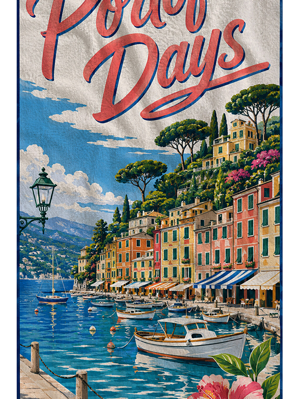 Mavi Vintage Akdeniz Paradise Days Posteri Desenli 70x150 Plaj Havlusu - Dijital Baskılı Banyo Havlusu-2