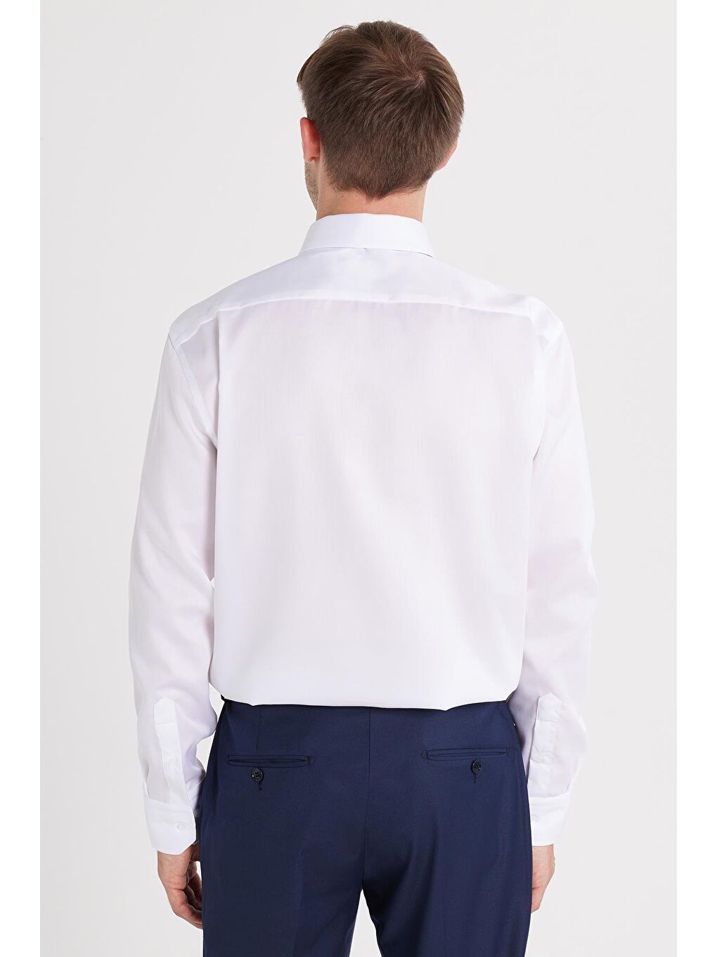 Slim Fit Beyaz Non-Iron %100 Pamuk Doğa Dostu Ekoteks Belgeli Ütü Gerektirmez Gömlek-4