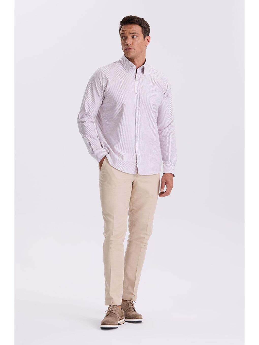 Bordo %100 Pamuk Düğmeli Yaka Comfort Fit Gömlek-1