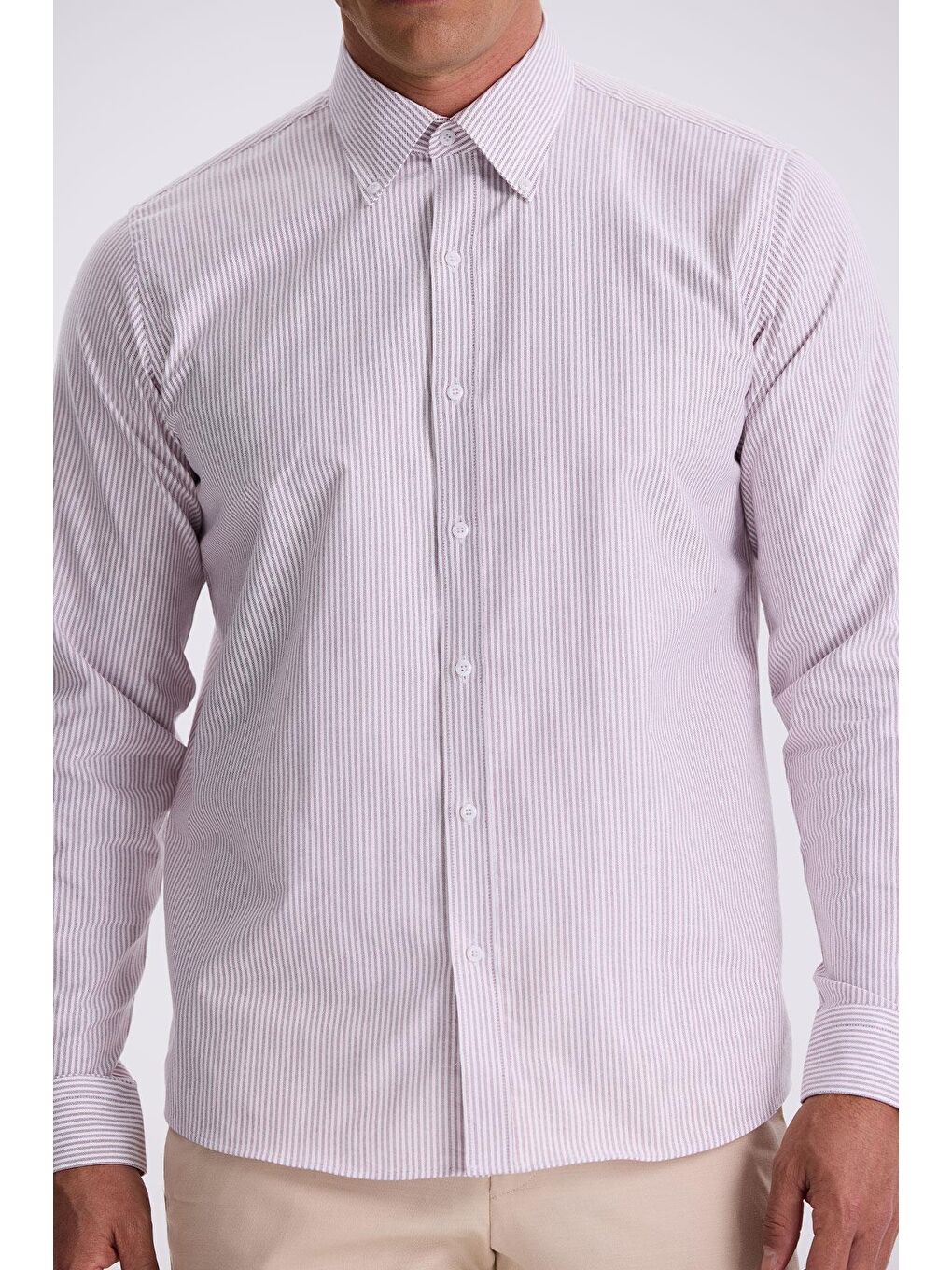 Bordo %100 Pamuk Düğmeli Yaka Comfort Fit Gömlek-2