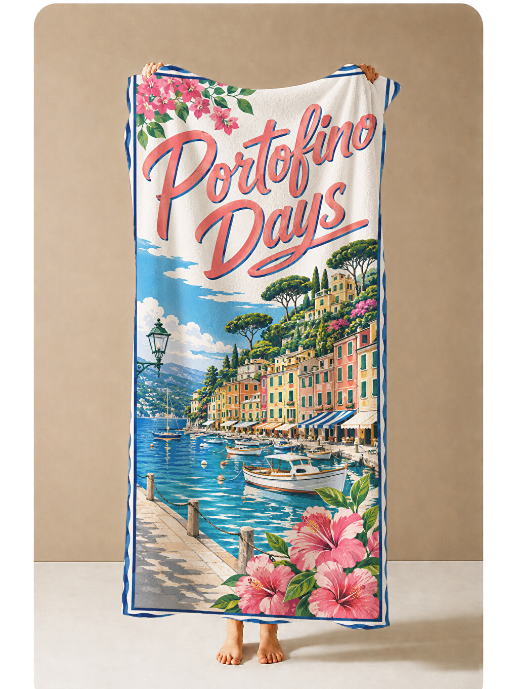 Mavi Vintage Akdeniz Paradise Days Posteri Desenli 70x150 Plaj Havlusu - Dijital Baskılı Banyo Havlusu-3