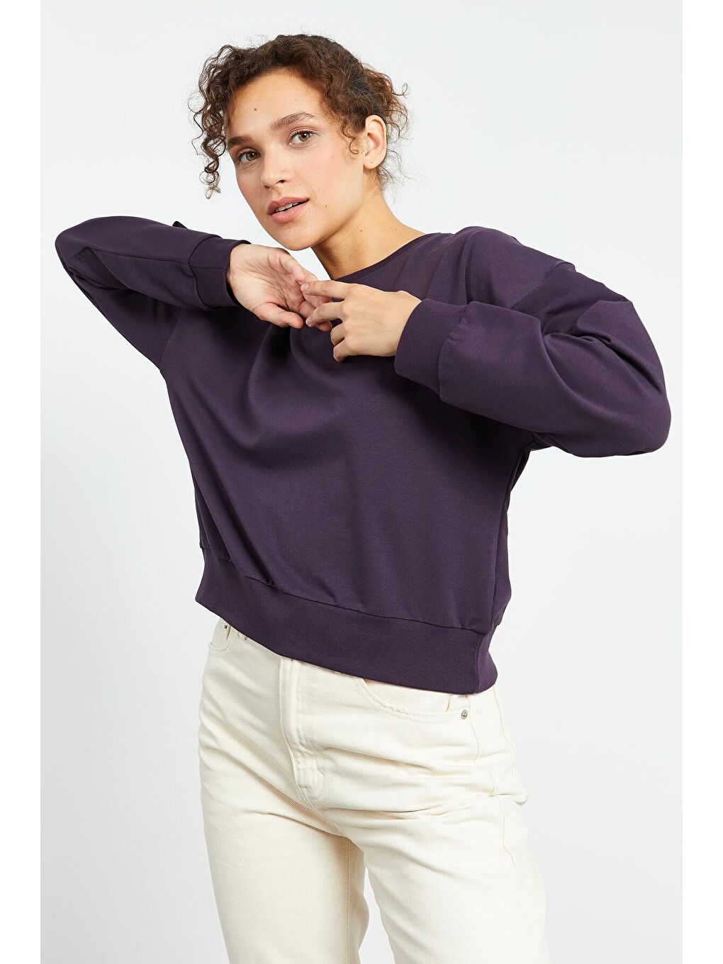 TOMMYLIFE Mor Basic Rahat Form O Yaka Kadın Sweatshirt - 97114 - 4