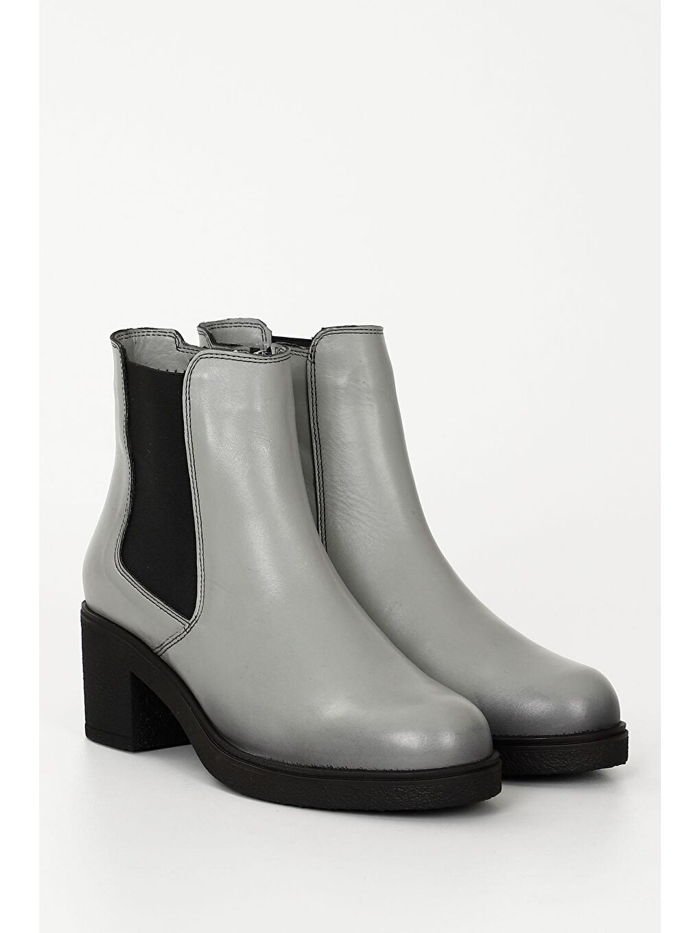 Gri Kadın GRİ Fermuarlı Kalın Topuklu Hakiki Deri Chelsea Bot-1