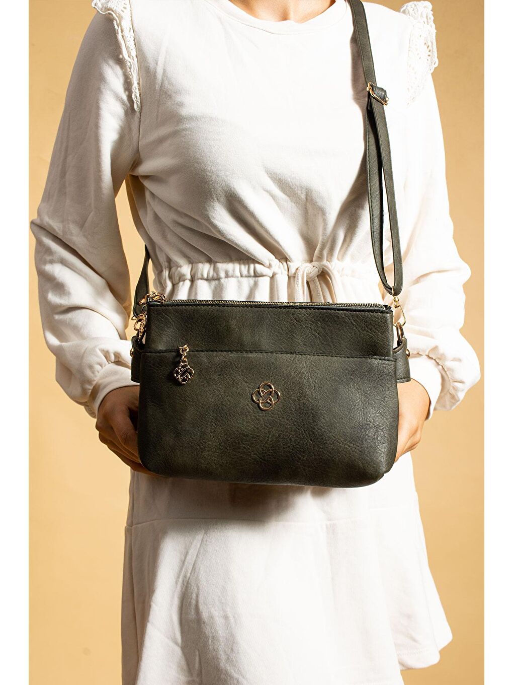 Yeşil Ayarlanabilir Askılı 3 Bölmeli Fermuarlı Kadın Omuz Çantası BAG4944-23Cilt-2