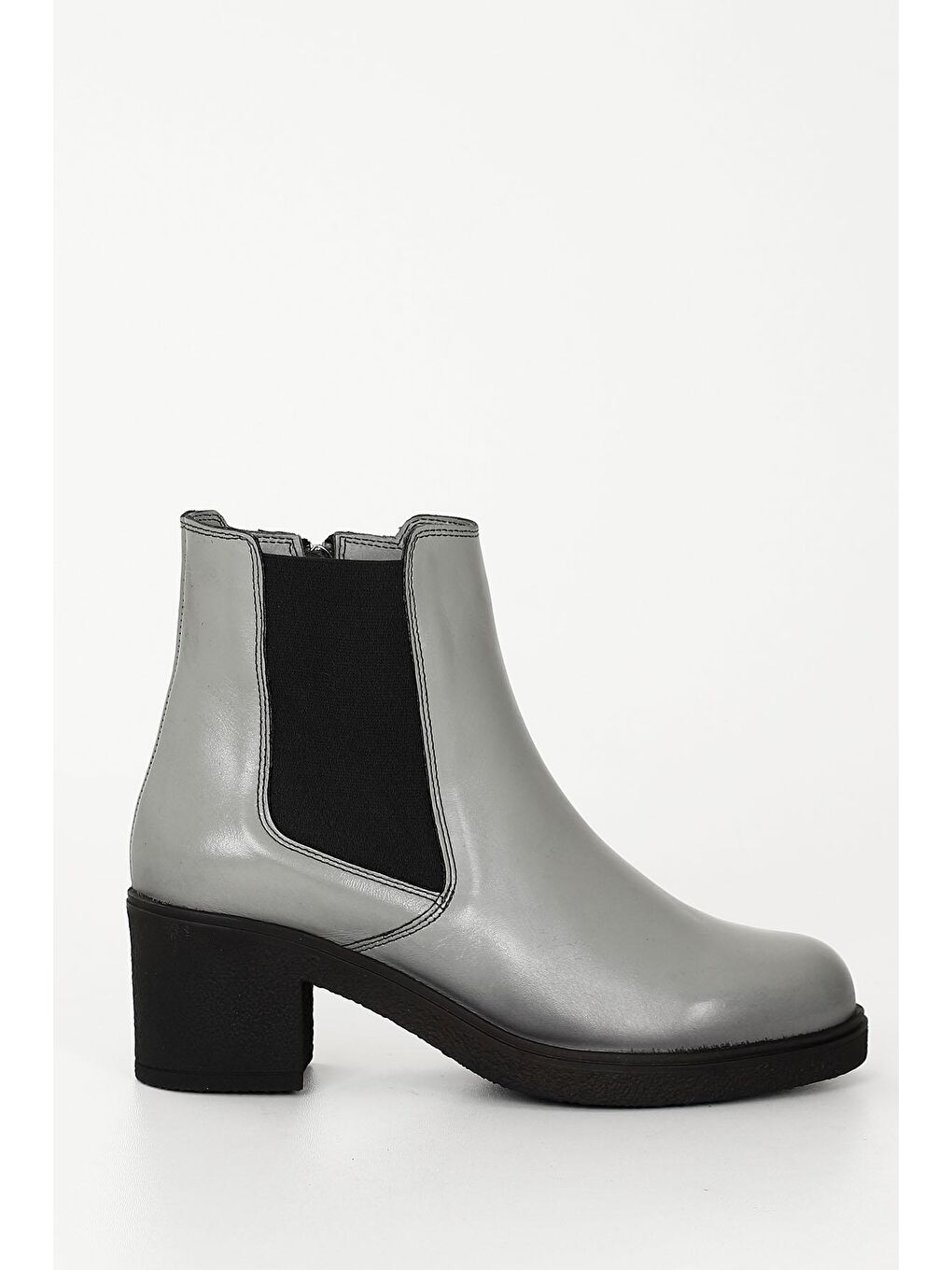 Gri Kadın GRİ Fermuarlı Kalın Topuklu Hakiki Deri Chelsea Bot-2
