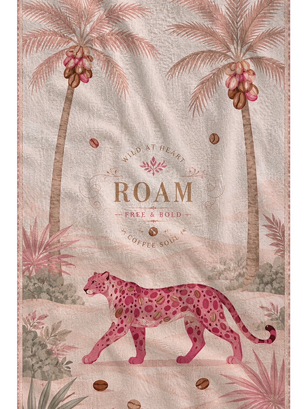 Yeşil Vintage Safari Leopar Palmiye Ve Roam Yazılı Desenli 70x150 Plaj Havlusu - Pamuklu Banyo Havlusu-2