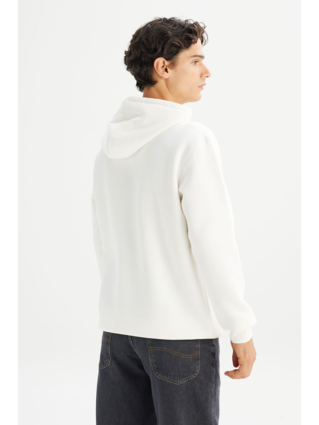 Ekru Regular Fit Kapüşonlu Sweatshirt-4