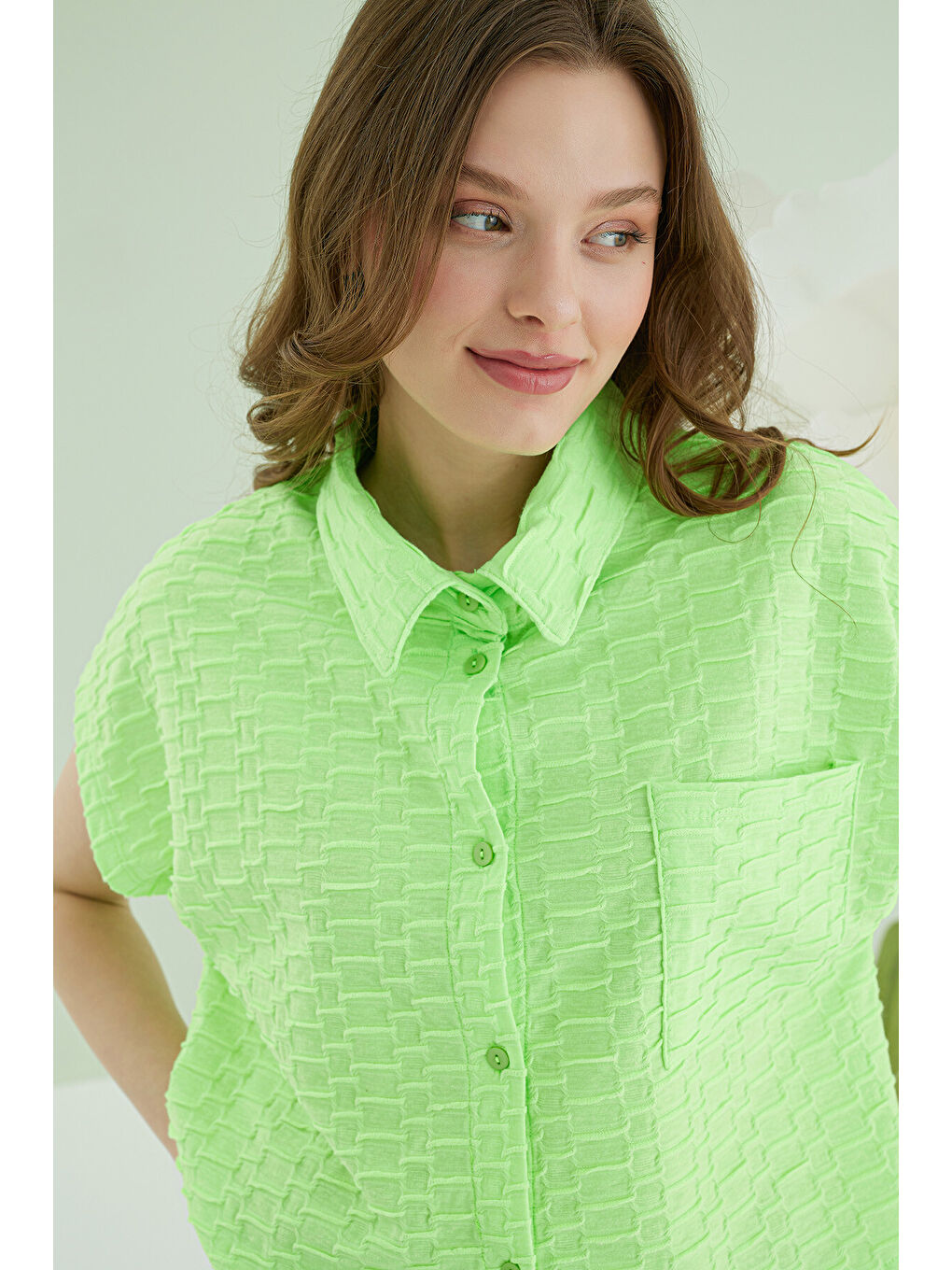 Yeşil Şortlu Önden Düğmeli Pijama Takım-2