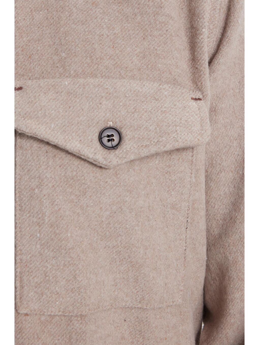 Bej Erkek Regular Fit Rahat Kesim Çift Cep  Kapaklı Çıtçıtlı Vizon Gömlek-5